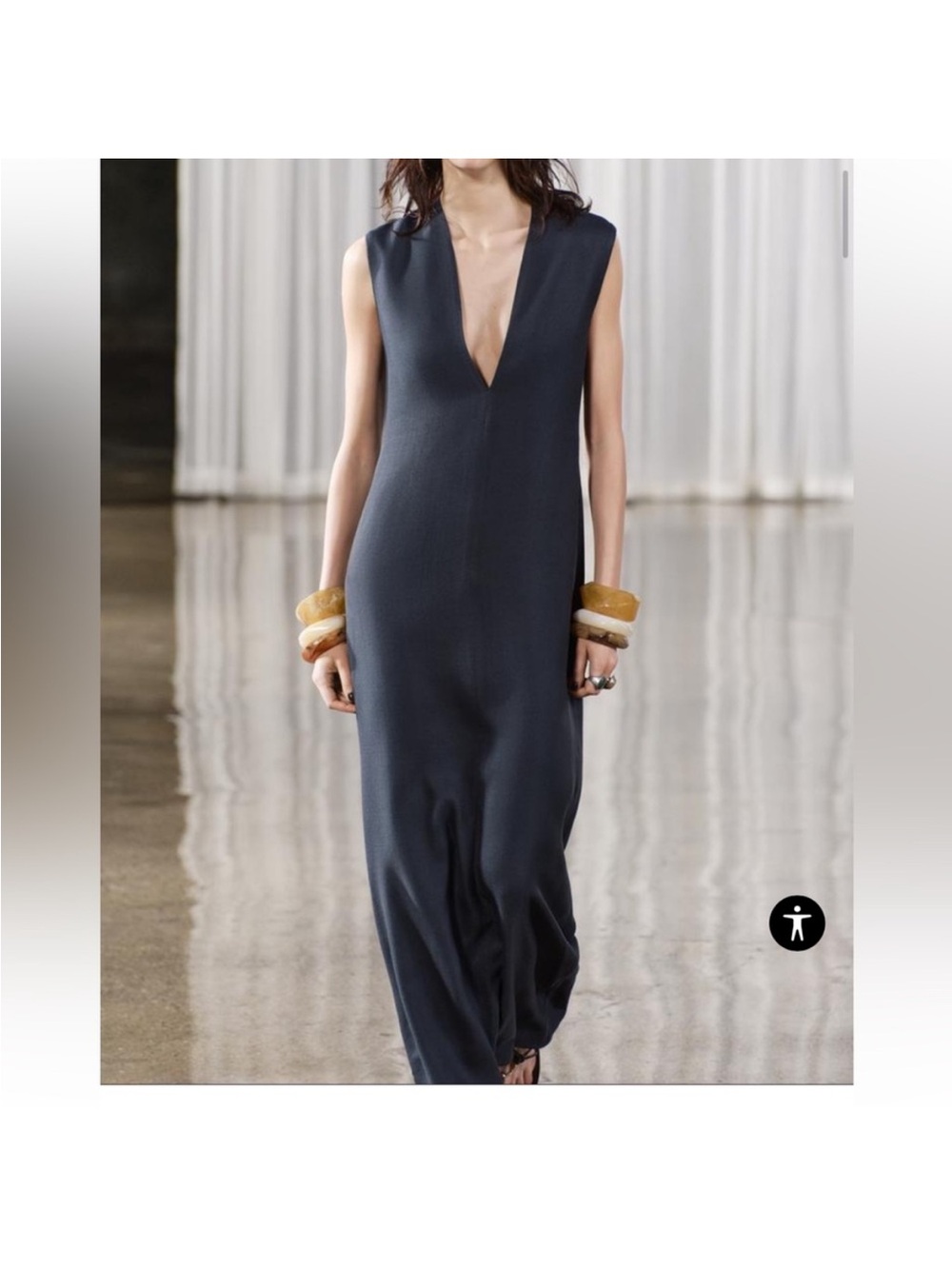 Zara Deep V Navy Sleeveless Maxi Dress